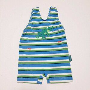 Le Top Sz 3 Months Swimsuit one piece blue green stripes frog fish